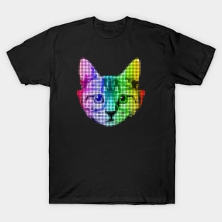 Rainbow Pop Art Cat with Glasses T-Shirt